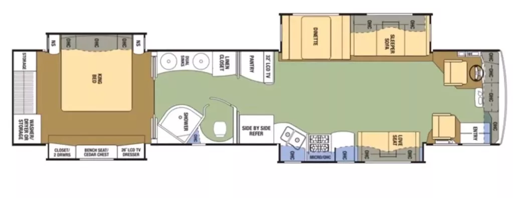 44' 2009 Coachmen Sportscoach Legend 500TG 500hp Cummins w/4 Slides Floorplan