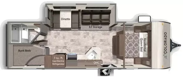 30' 2022 Dutchmen Colorado 26BHC w/Slide Floorplan