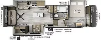 36' 2024 Forest River Rockwood 372RL w/3 Slides Floorplan