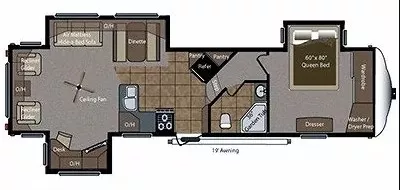 36' 2010 Keystone Montana 326RLT w/3 Slides Floorplan