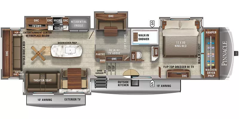 41' 2021 Jayco Pinnacle Luxury 37MDQS w/4 Slides Floorplan