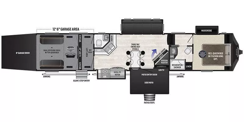 44' 2019 Keystone Fuzion 424 w/3 Slides & Generator  - Toy Hauler Floorplan