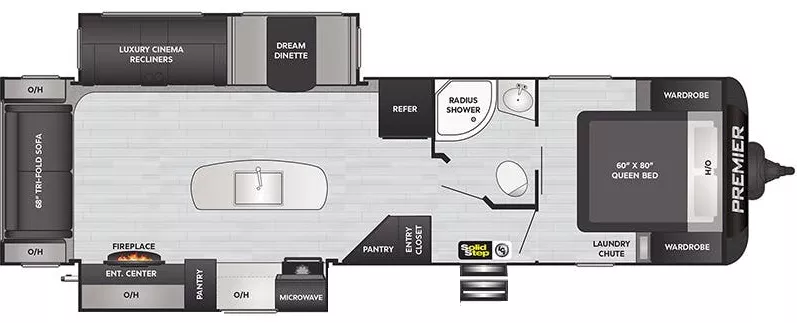 36' 2021 Keystone Bullet Premier Ultra 30RIPR w/2 Slides Floorplan