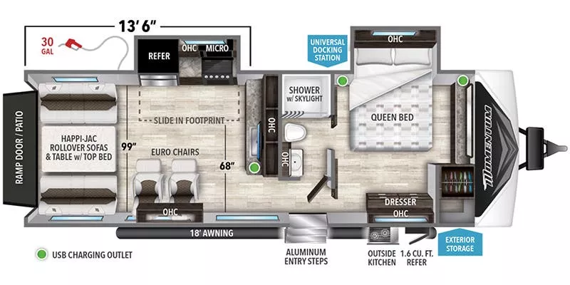 30' 2020 Grand Design Momentum G-Class 25G w/2 Slides & Generator  - Toy Hauler Floorplan