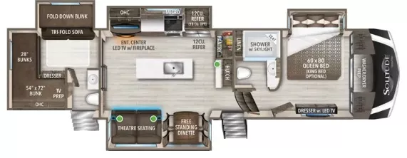 40' 2022 Grand Design Solitude S-Class 3740BH w/4 Slides - Bunk House Floorplan