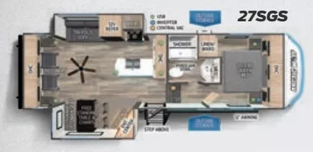 30' 2024 Forest River Cherokee Arctic Wolf 27SGS w/3 Slides Floorplan