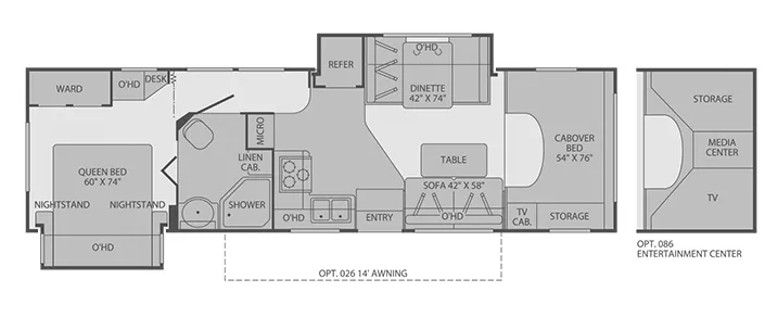 32' 2005 Fleetwood Tioga 31M w/2 Slides Floorplan