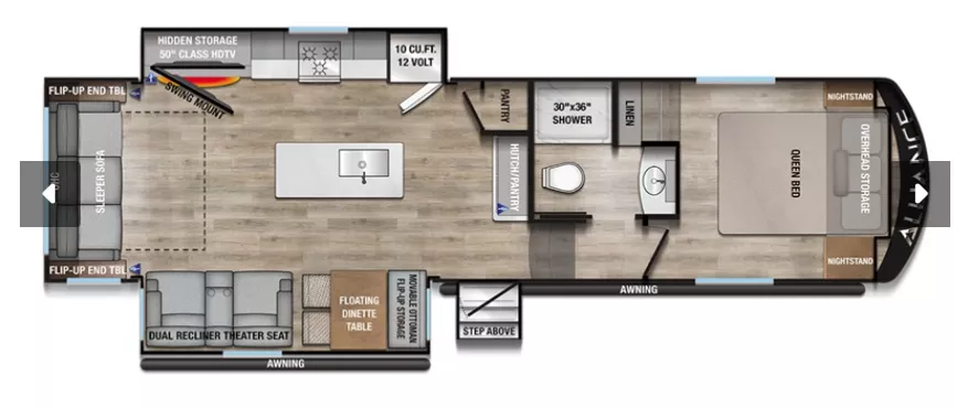 32' 2025 Alliance RV Avenue All Access 29RL w/2 Slides Floorplan