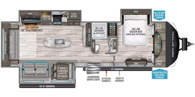 38' 2022 Grand Design Reflection M-315RLTS w/3 Slides Floorplan