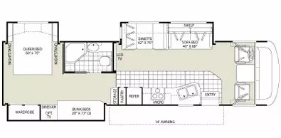 36' 2011 Fleetwood Fiesta Lx 34B w/3 Slides - Bunk House Floorplan