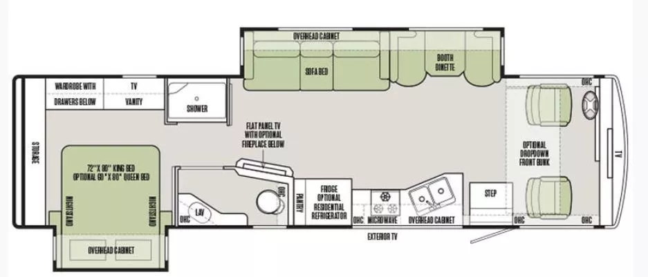 34' 2019 Tiffin Allegro Open Road 32SA w/2 Slides Floorplan