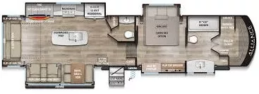 40' 2021 Alliance RV Paradigm 370FB w/4 Slides Floorplan