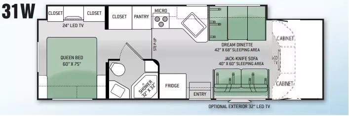 32' 2015 Thor Four Winds 31W w/Slide Floorplan