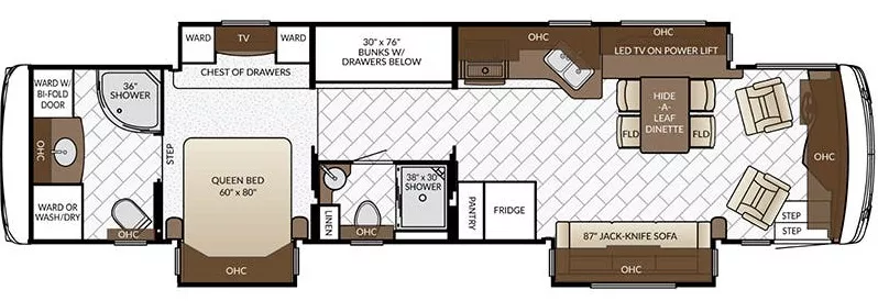 40' 2017 Newmar Ventana Le 4042 360hp Cummins w/3 Slides - Bunk House Floorplan