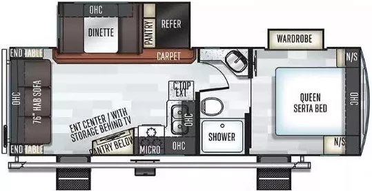 29' 2019 Forest River Rockwood 2612WS w/2 Slides Floorplan