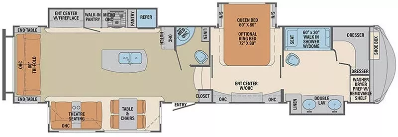 42' 2019 Forest River Columbus 383FB w/4 Slides Floorplan