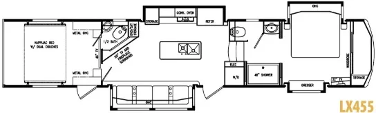 44' 2019 Drv Full House LX455 w/4 Slides & Generator  - Toy Hauler Floorplan