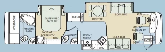 40' 2005 Monaco Safari Cheetah 40DST 350hp Caterpillar w/3 Slides Floorplan