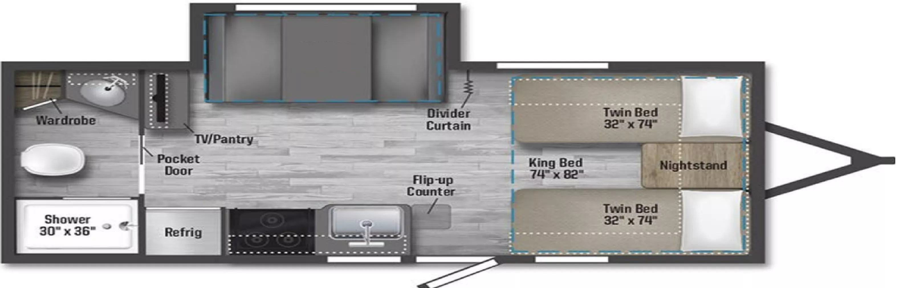 22' 2024 Winnebago Micro Minnie 2108TB w/Slide Floorplan