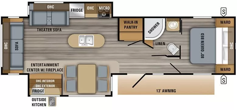 36' 2019 Jayco Jay Flight 32RLOK w/2 Slides Floorplan