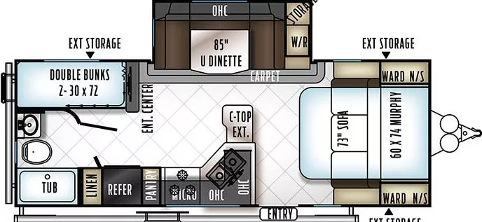 25' 2018 Forest River Flagstaff Micro Lite 25BHS w/Slide - Bunk House Floorplan