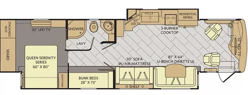 38' 2017 Fleetwood Pace Arrow Lxe 38B 340hp Cummins w/2 Slides - Bunk House Floorplan