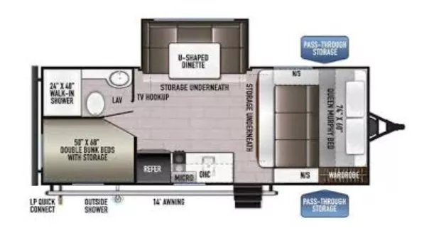 23' 2023 East To West Della Terra 175 BHLE w/Slide - Bunk House Floorplan