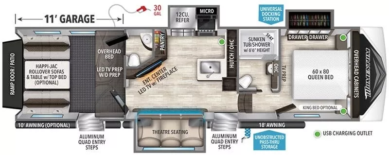 36' 2022 Grand Design Momentum 320G w/2 Slides & Generator Floorplan