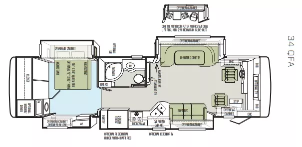 34' 2014 Tiffin Allegro Red 34QFA 340hp Cummins w/4 Slides Floorplan