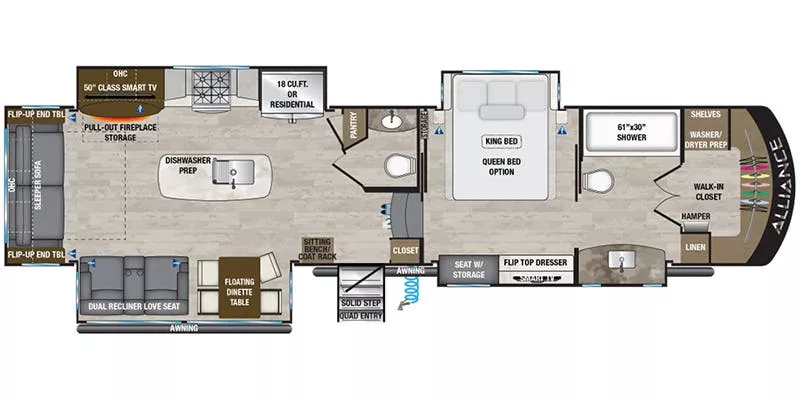 40' 2023 Alliance RV Paradigm 370FB w/4 Slides Floorplan