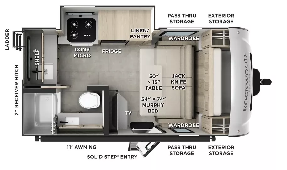 18' 2026 Forest River Rockwood Geo Pro 15FBS w/Slide Floorplan