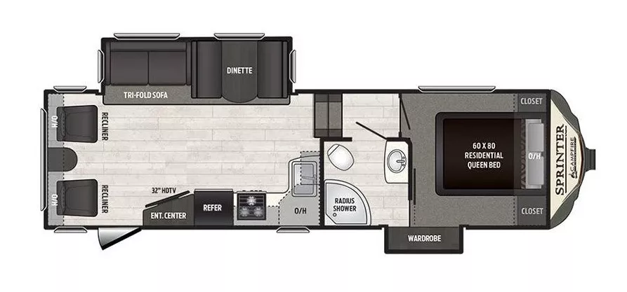 31' 2018 Keystone Sprinter Campfire Edt 26FWRL w/2 Slides Floorplan