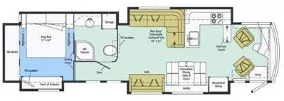 43' 2013 Winnebago Tour 42GD 450hp Cummins w/4 Slides Floorplan