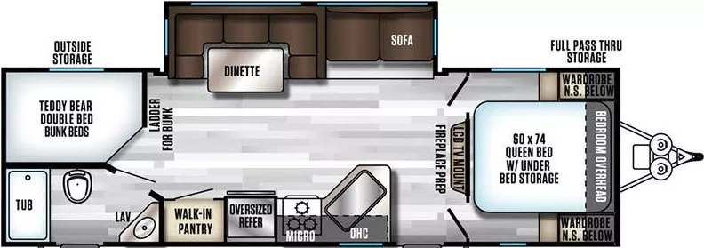 31' 2019 Forest River Cherokee Alpha Wolf 26DBH-L w/Slide - Bunk House Floorplan