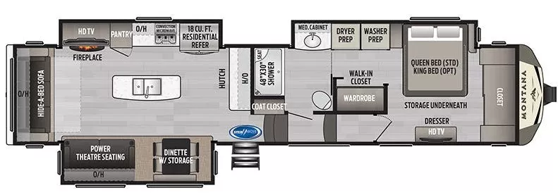 40' 2020 Keystone Montana 3813MS w/3 Slides Floorplan