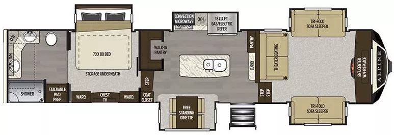 41' 2019 Keystone Alpine 3710KP w/5 Slides Floorplan