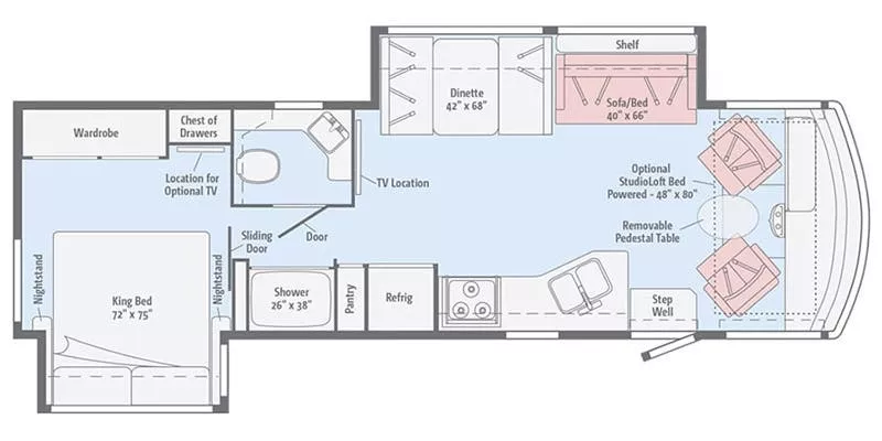 32' 2018 Winnebago Vista 32YE w/2 Slides Floorplan