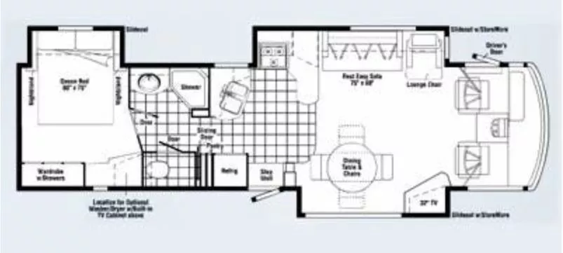 38' 2008 Winnebago Voyage Series 38J w/3 Slides Floorplan