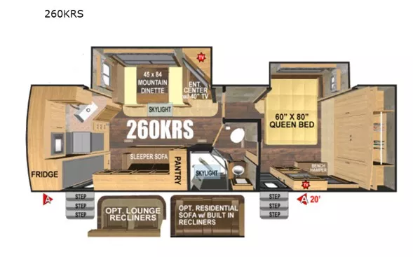 32' 2025 Outdoors RV Blackstone 260KRS w/2 Slides Floorplan