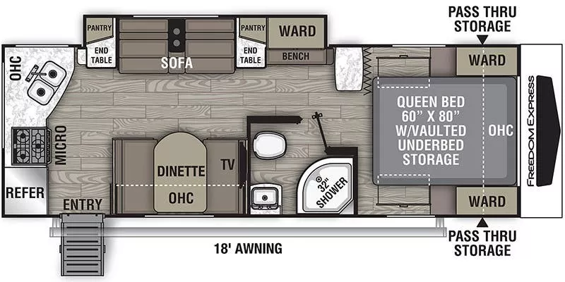 28' 2022 Forest River Coachmen Freedom Express 246RKS w/Slide Floorplan