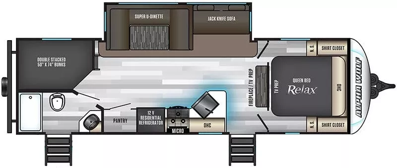 31' 2022 Forest River Alpha Wolf 26DBH w/Slide Floorplan