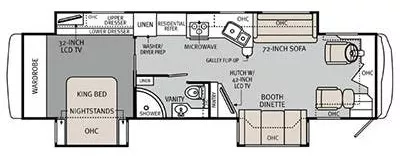 37' 2013 Monaco Knight 36PFT 350hp Maxxforce w/3 Slides Floorplan