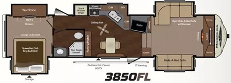 39' 2014 Keystone Montana Paramount 3850FL w/5 Slides Floorplan