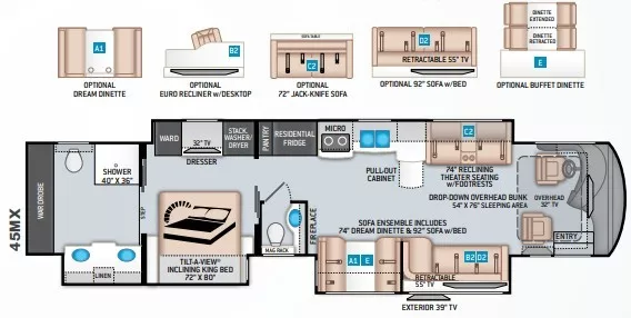 45' 2021 Thor Tuscany 45MX 450hp Cummins w/3 Slides Floorplan