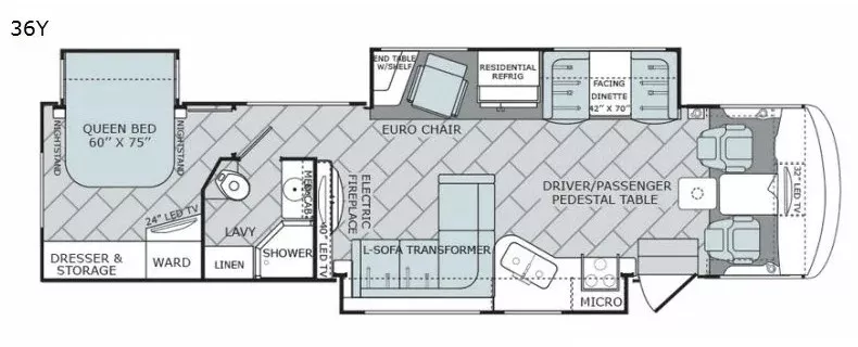37' 2017 Holiday Rambler Vacationer 36Y w/3 Slides Floorplan