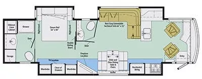 41' 2015 Winnebago Itasca Meridian 40R 380hp Cummins w/3 Slides Floorplan