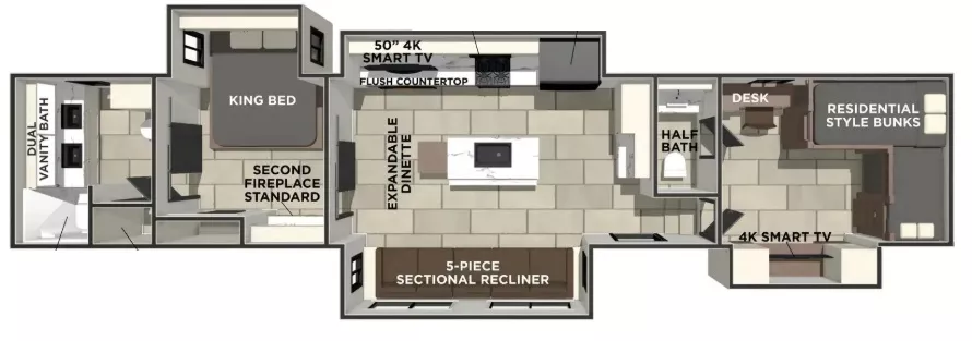 44' 2026 Forest River Sanibel 39 BUNK w/4 Slides Floorplan