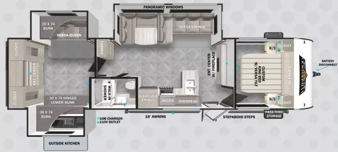 36' 2024 Forest River Wildwood Platinum 31KQBTSX w/3 Slides - Bunk House Floorplan