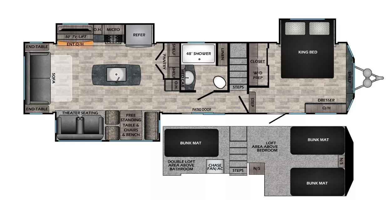 37' 2024 Keystone Crossroads HAMPTON 375DBL w/3 Slides Floorplan