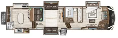 41' 2021 Grand Design Solitude 390RK w/5 Slides Floorplan